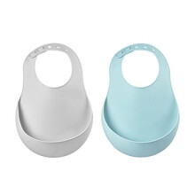 Béaba 2 Pack Waterproof Silicone Baby Bibs, Adjustable Neck Strap, Large Food Catcher Pocket, Soft, Lightweight, Ultra Soft, Easy to Clean, Ligh