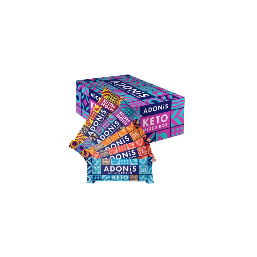 Adonis Keto Bars Mixed Box (20 Bars) | All 5 Flavours of High Protein Bars & Nut Bars | Vegan & Keto-Friendly | 100% Natural | Low Sugar, Ca