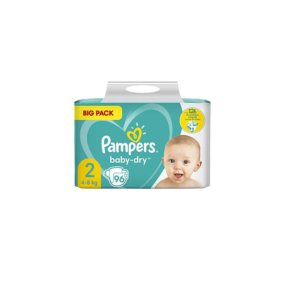 Pampers Baby-Dry Size 2, 96 Nappies, up to 12 Hours All-Round Protection, 4-8 kg, Pack of 2 (2 x 1.565 kg)