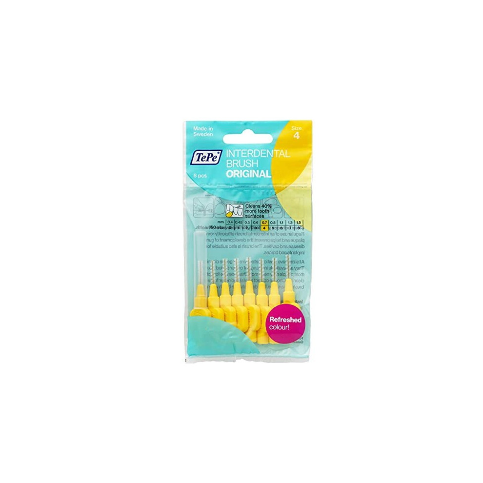 TePe Interdental Brushes 0.7Â mm YellowÂ Â 4Â Packets of 8Â (32Â Brushes) by Tepe