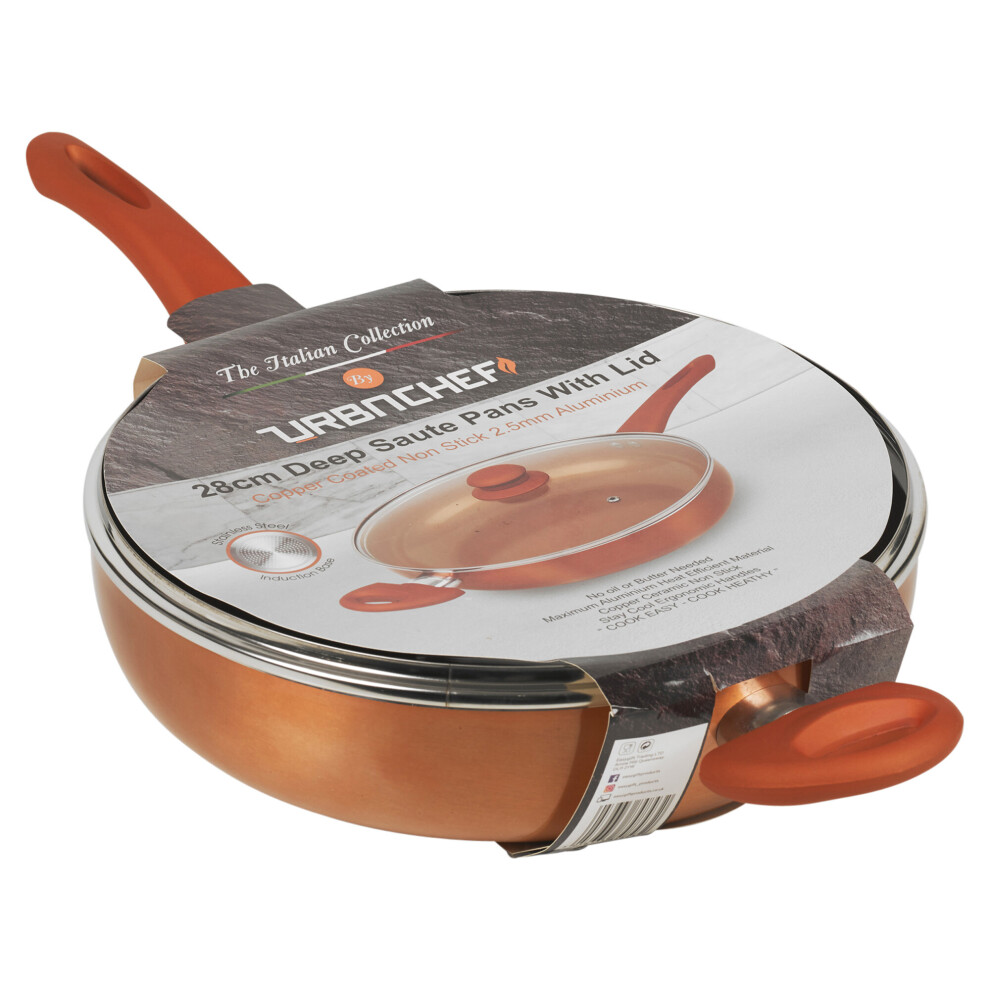 (Copper) 28cm Deep Saute Frying Pan Non Stick Ceramic Induction