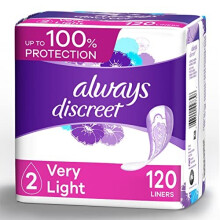 Always Discreet, Incontinence Liners for Women, Very Light, Regular Length, 120 Count (Pack of 1)
