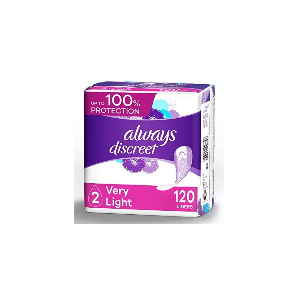 Always Discreet, Incontinence Liners for Women, Very Light, Regular Length, 120 Count (Pack of 1)