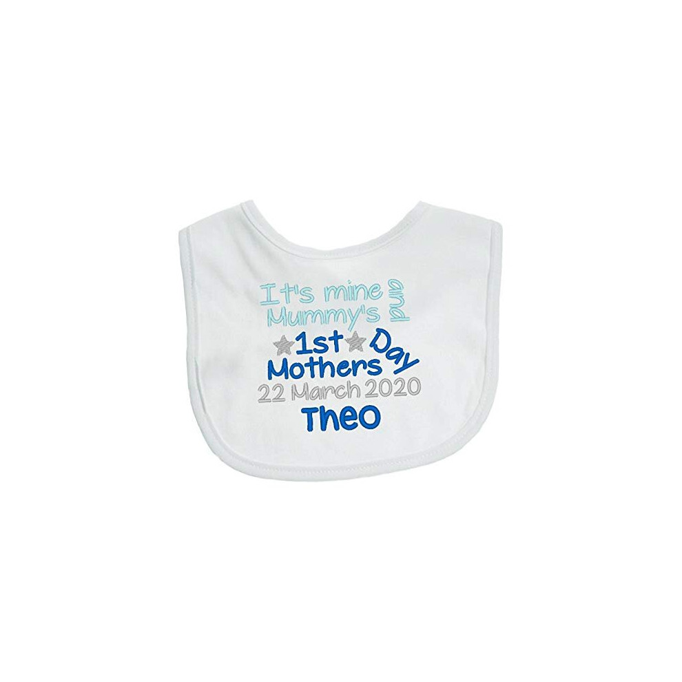 Just Toys Online Personalised Embroidered Baby Bib - It's Mine And Mummy's - For Happy 1St Mothers Day Mummy - Boys Or Girls - Novelty Unique Gift & Keepsake **A