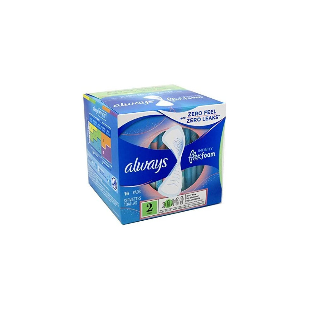 Always Pads Size 2 Infinity With Flex Foam 16 Count Heavy Flow (2 Pack)