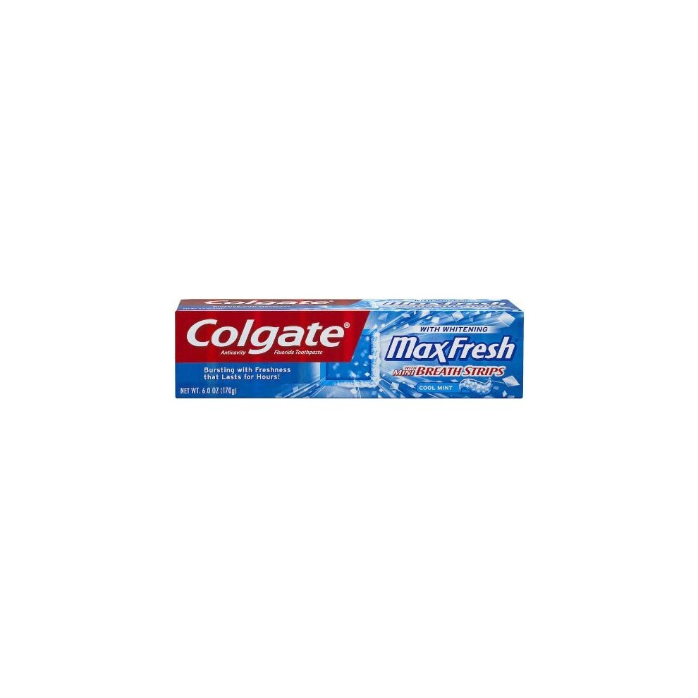 Colgate MaxFresh Fluoride Toothpaste with Mini Breath Strips Whitening Cool Mint, 6 Oz