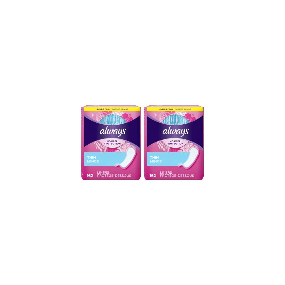 Always Thin Liners Wrapped Unscented 162 Count (Pack of 2)