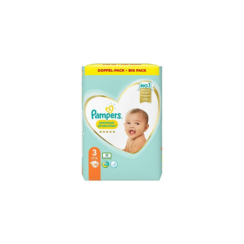 Pampers Baby Nappies Size 3, Premium Protection, Pack of 70 Pampers, Softest Comfort and Protection, 6-10 kg