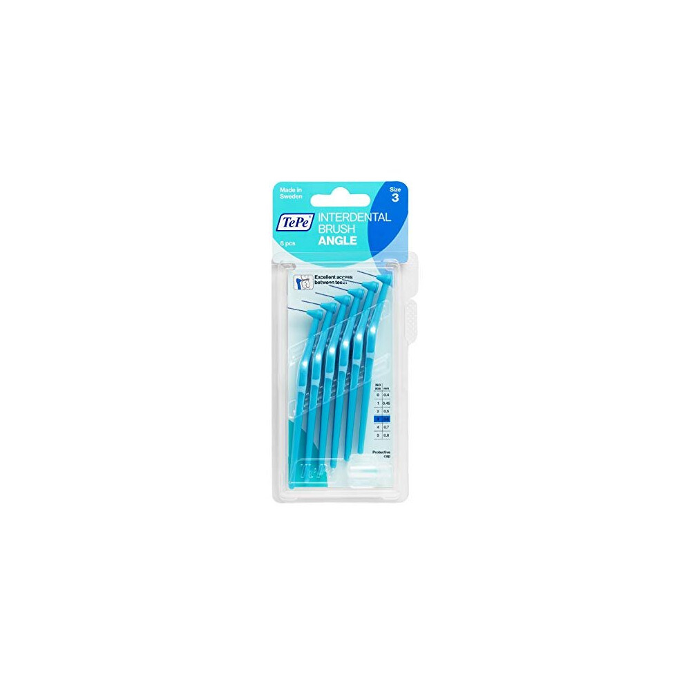 TePe Angle Blue Interdental Brushes (0.6mm - Size 3) / Easy and simple interspace cleaning with long handle and angled neck / 2 x 6 brushes