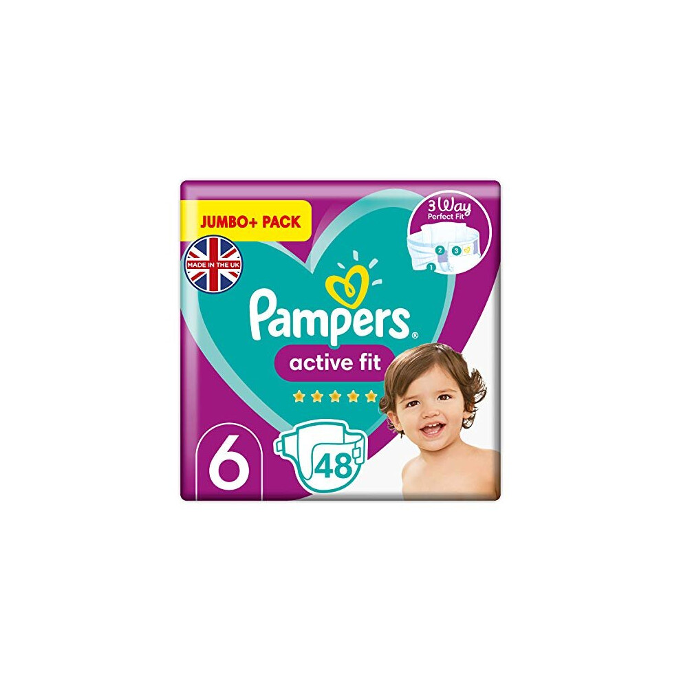 Pampers Baby Nappies Size 6 (13+ kg / 29+ lbs), Active Fit, 48 Count, JUMBO+ PACK