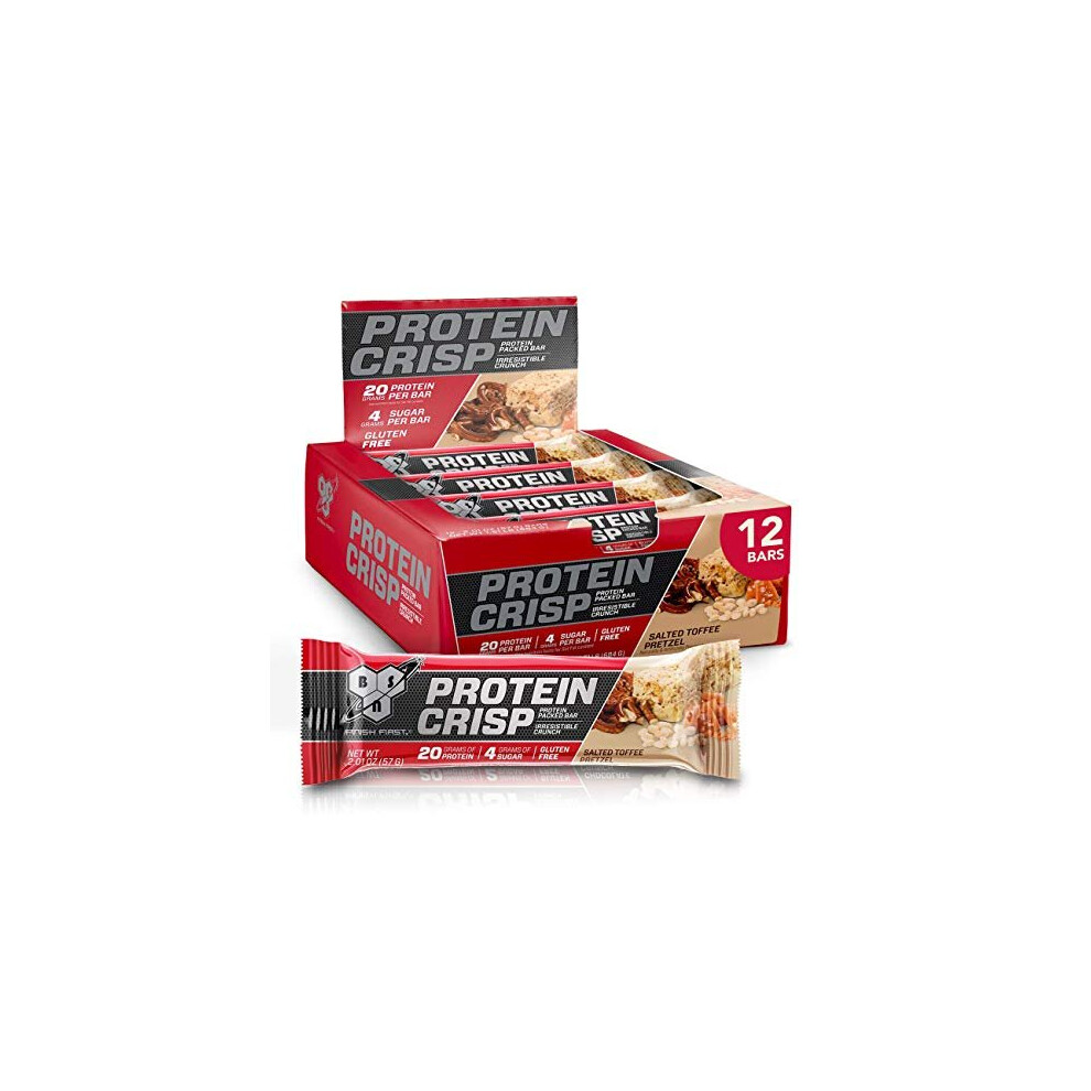 BSN Protein Crisp Bar by Syntha-6, Low Sugar Whey Protein Bar, Salted Toffee Pretzel, 12 Count