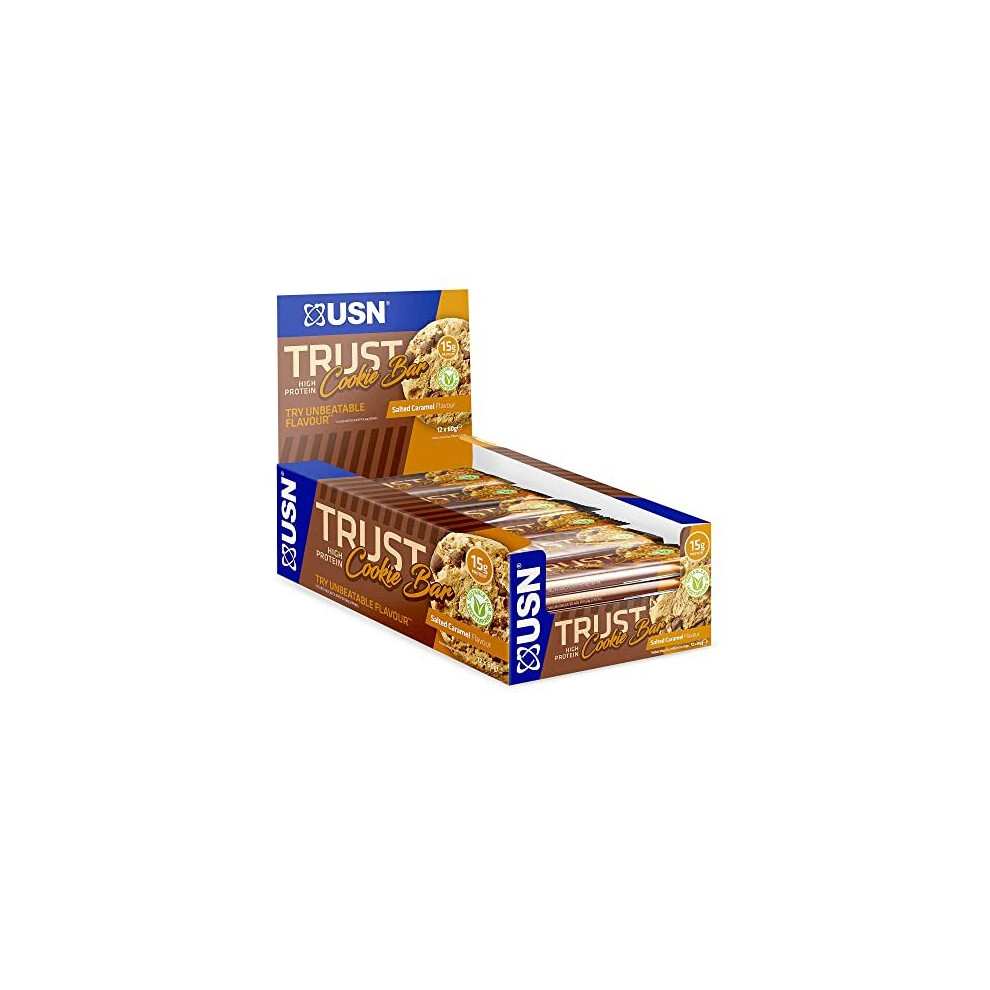 USN Trust Cookie Bar, Salted Caramel Protein Cookie: High Protein Bars, Perfect On-the-Go & Post-Workout Protein Snacks (12 x 60g Bars per P