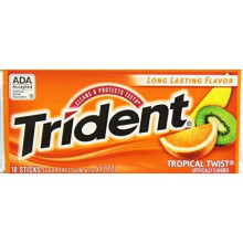 Trident Tropical Twist Sugar Free Chewing Gum 14 Stick Pack Box Of 15 Packs