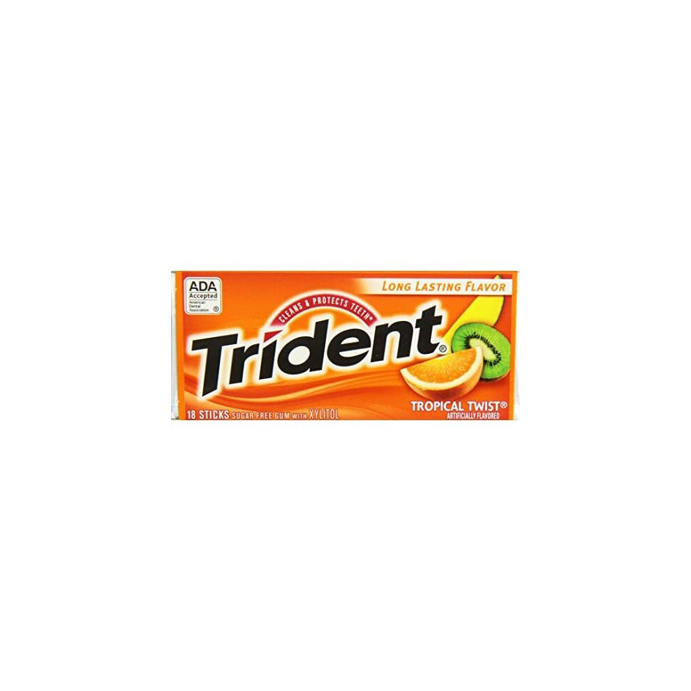 Trident Tropical Twist Sugar Free Chewing Gum 14 Stick Pack Box Of 15 Packs