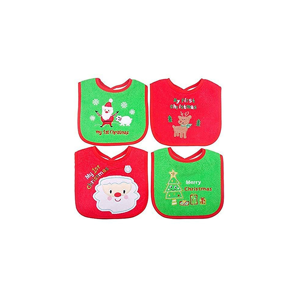 Christmas Baby Bibs,First Christmas Baby Gifts, 4Pcs Different Pattern Waterproof Bibs,First Xmas Bib For Babies Newborns And Toddlers Dream Loom