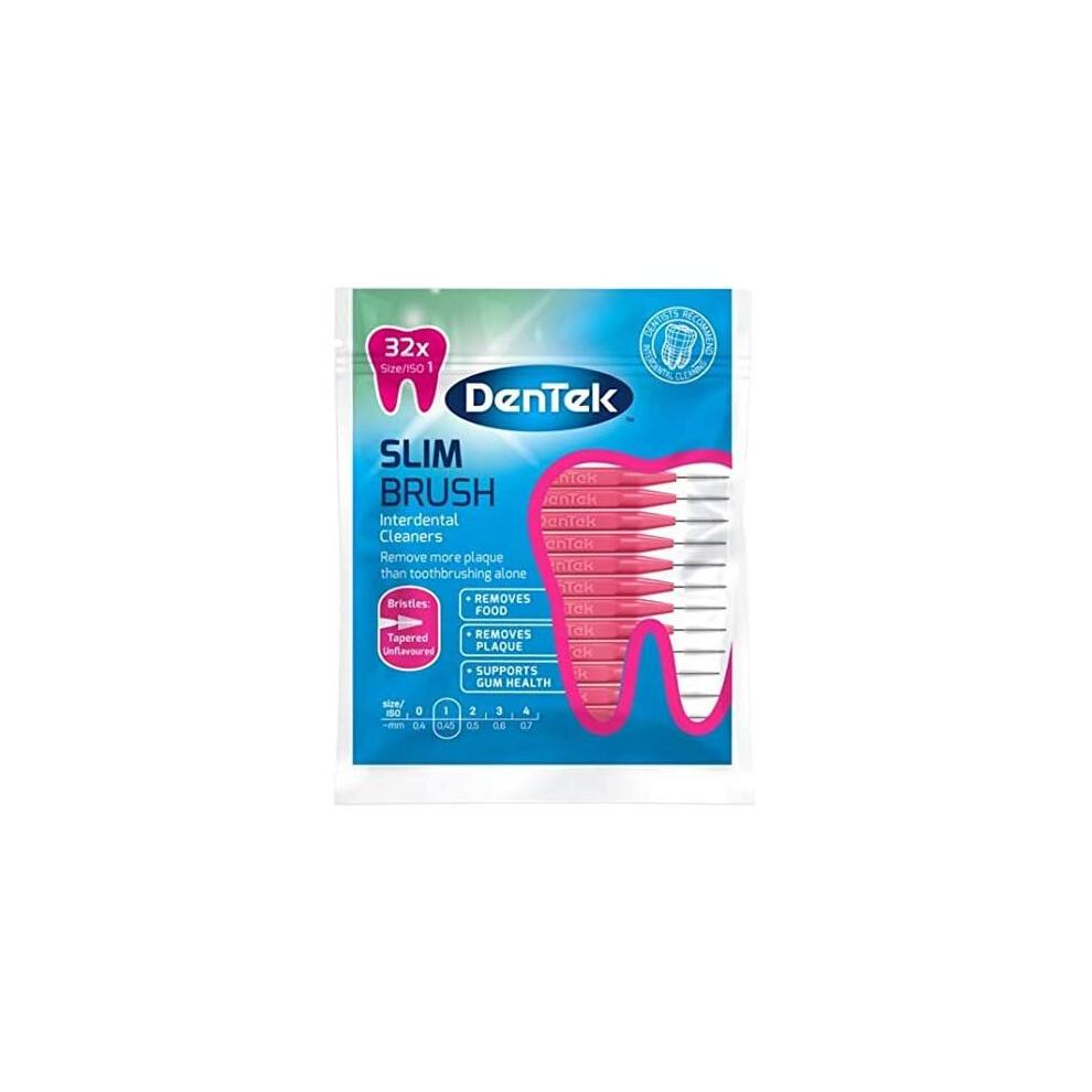 DenTek - Slim Brush Interdental Cleaners - Tapered Bristles - Unflavoured - 32 Per Pack - Iso 1 (0.45Mm)