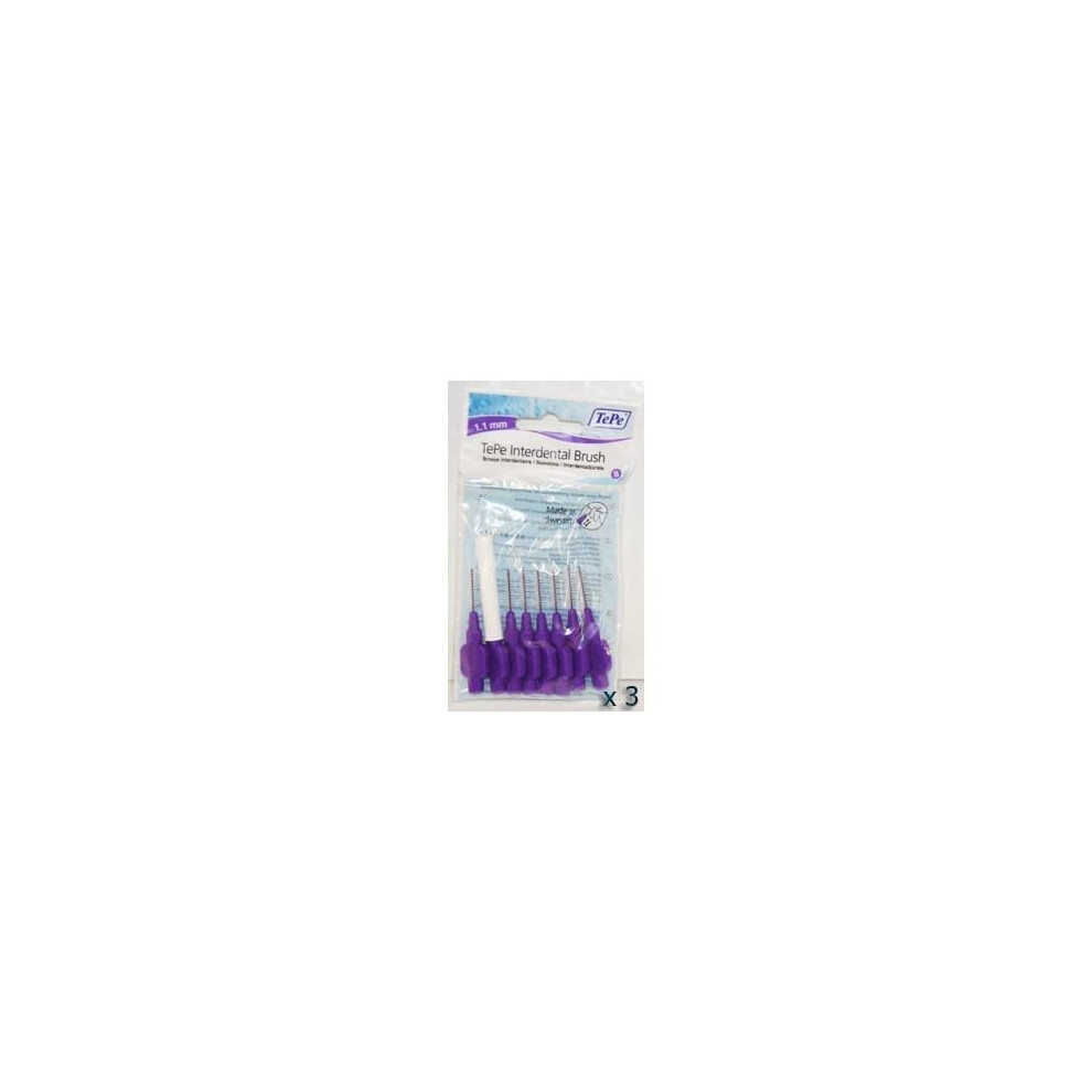 TePe Interdental Brushes 1.1mm Purple - 3 Packets of 8 (24 Brushes)