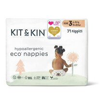 Kit & Kin Eco Nappies Size 3 Hypoallergenic and Sustainable (34 x 6 Packs, 204 Nappies)