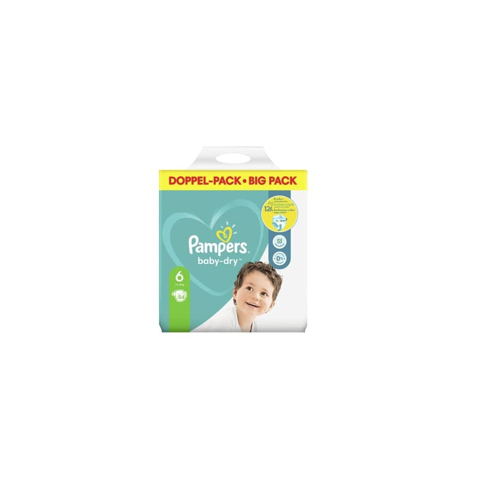 Pampers Baby-Dry Size 6, 54 Nappies, up to 12 Hours All-Round Protection, 13-18 kg, 2 Pack (2 x 1,663 kg)