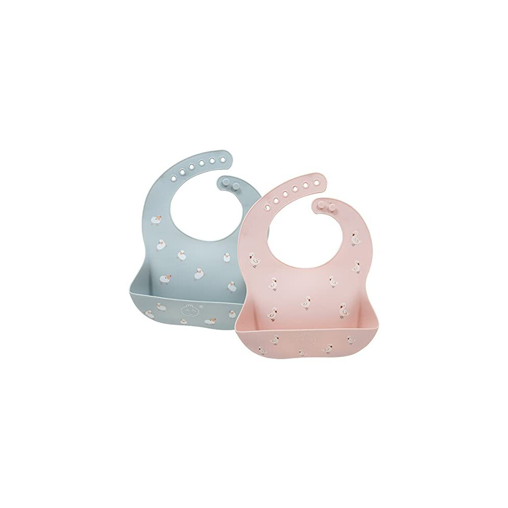 Little Dimsum Baby Bibs 2Pcs Silicone Baby Feeding Bibs Easily Adjustable And Wipe Clean Soft Waterproof Weaning Bibs Perfect Food Crumb Catcher