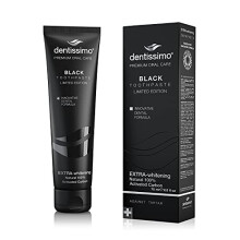 Dentissimo Premium Extra-Whitening Black Toothpaste with Hydrated Silica & Xylitol, Helps Against Tartar, Ideal for Smokers and Tea & Coffee