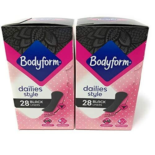 Bodyform Dailies Style 28 Black Liners Multipack Bundle 2 Pack (56 Panty Liners)