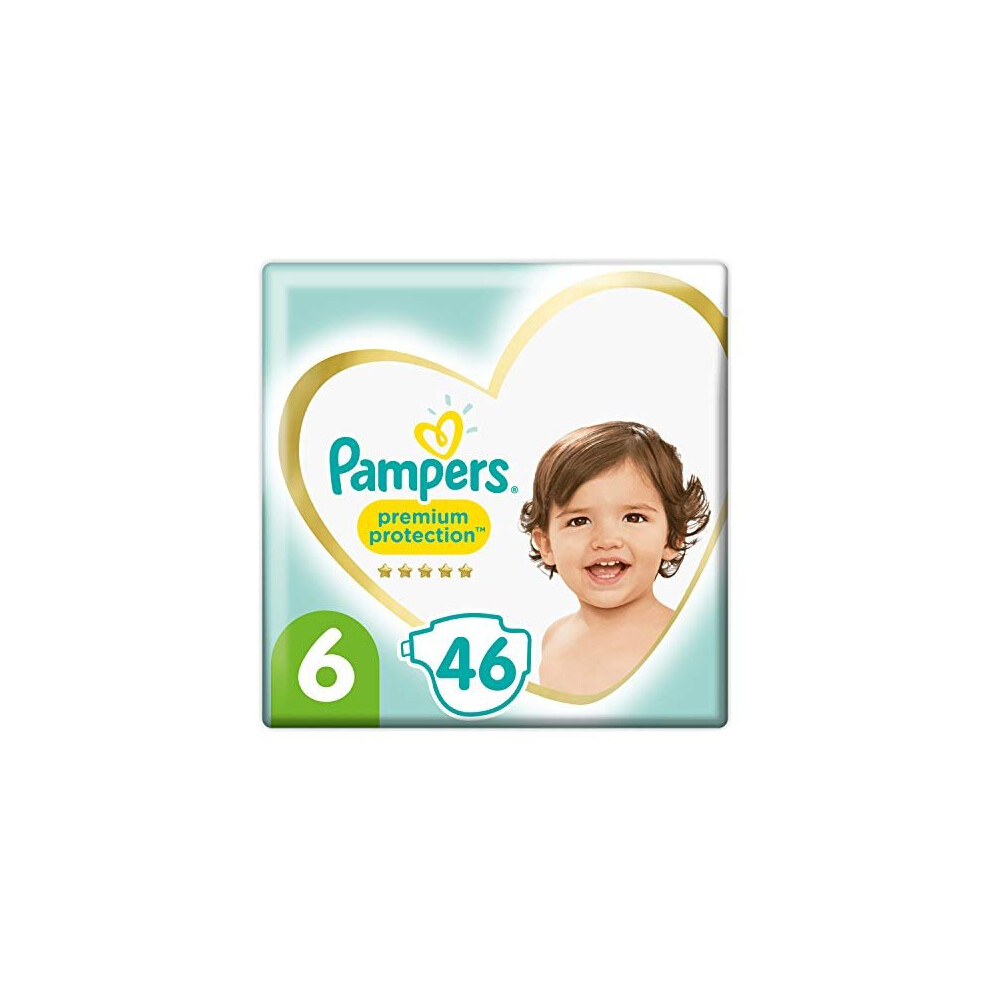 Pampers Baby Nappies Size 6, Premium Protection, Pack of 46 Pampers, Softest Comfort and Protection, 13-18 kg