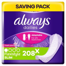 Always Dailies Panty Liners, Flexistyle, Slim, 208 Liners (26 x 8 Packs), SAVING PACK, Odour Neutraliser, Soft & Discreet