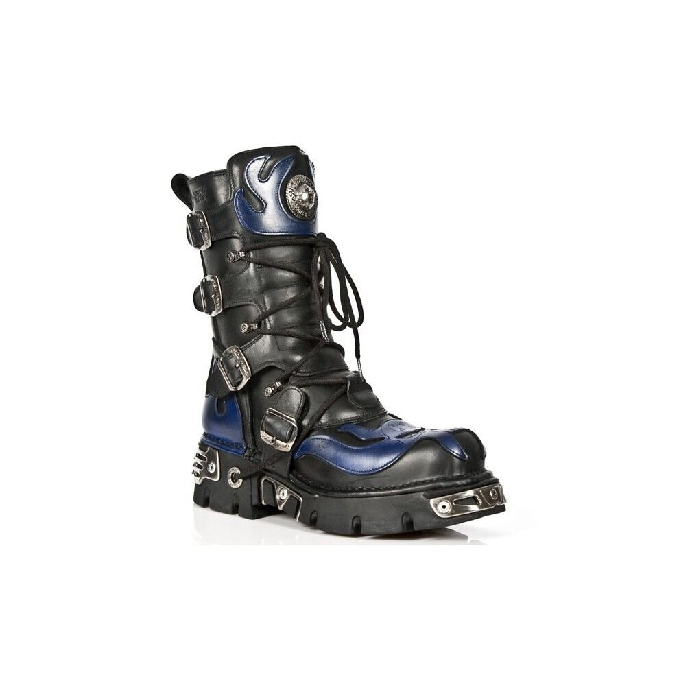 New Rock (38) 107-C5 Unisex Blk Blue Leathr Biker Shoes
