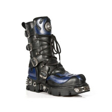 (40) NEW ROCK 107-C5 Unisex Blk Blue Leathr Biker Shoes
