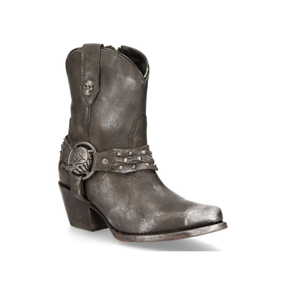 (37) New Rock WSTM005-S1 Black Leather Cowboy Boots