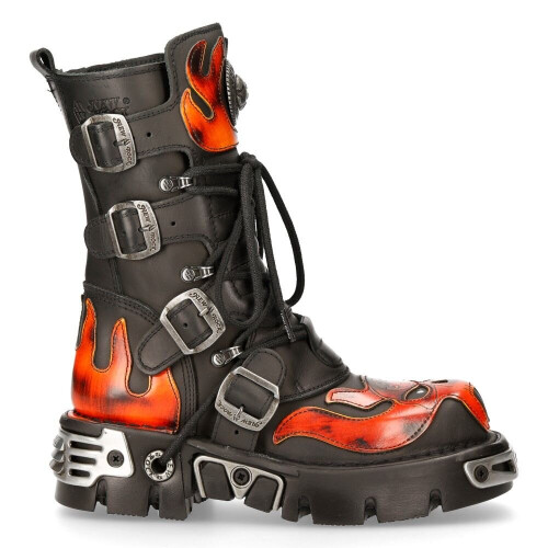 New Rock (41) New Rock 107-S1 Blk/Red Gothic Leather Flame Boots 2