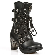 (39) NEW ROCK TR003-S1 Ladies Blk Leather Heel Shoes