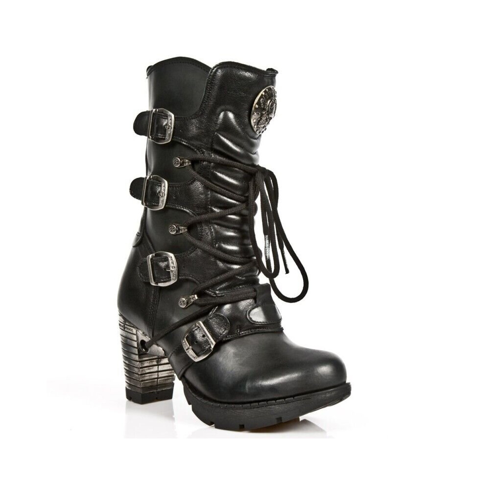 (39) NEW ROCK TR003-S1 Ladies Blk Leather Heel Shoes