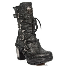 (37) NEOTR005-S25 Floral Black Rock Punk Ladies Boots