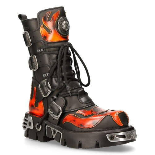 New Rock (41) New Rock 107-S1 Blk/Red Gothic Leather Flame Boots