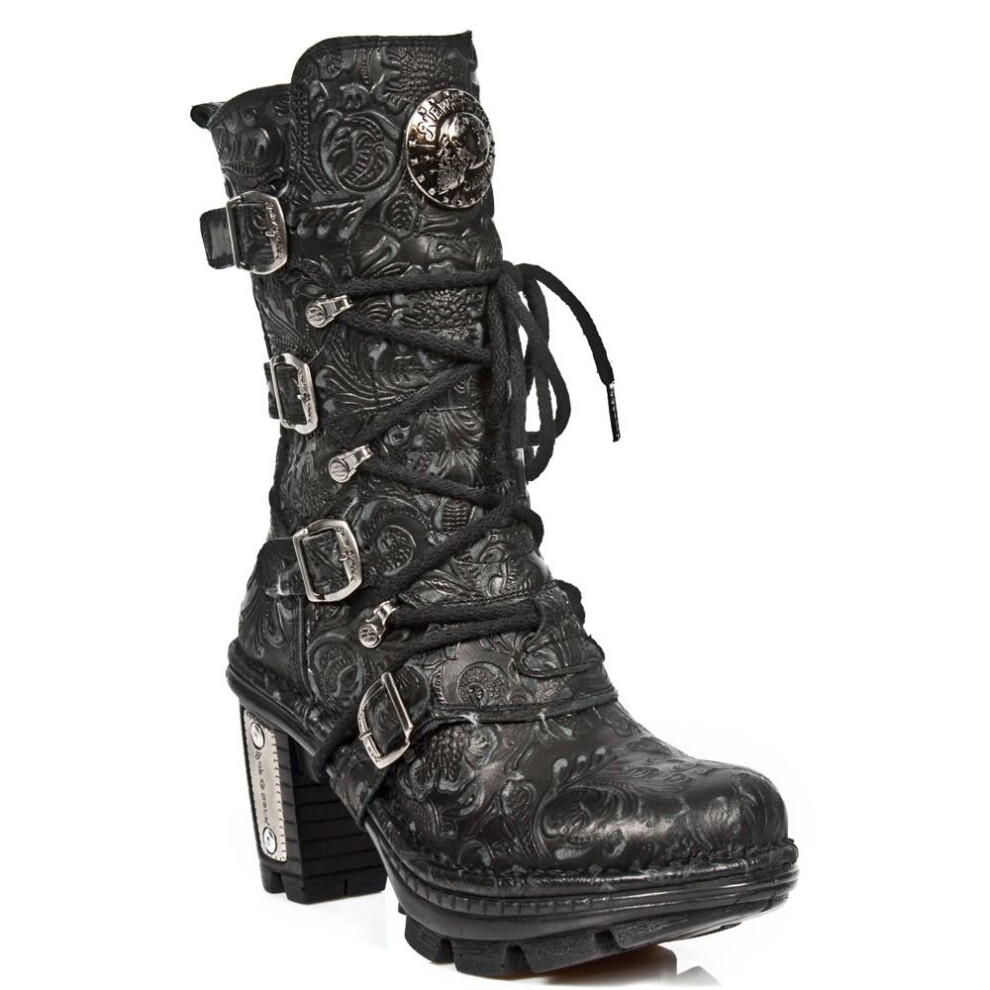 (42) NEOTR005-S25 Floral Black Rock Punk Ladies Boots