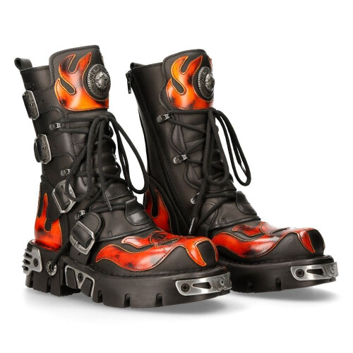 New Rock (41) New Rock 107-S1 Blk/Red Gothic Leather Flame Boots 1