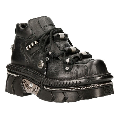 (45) New Rock M-215-S6 Unisex Metallic Blk Leathr Boots