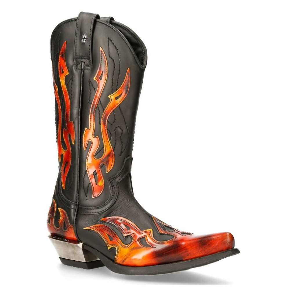 (43) New Rock 7921-S2 Black Red Flame Leather Boots