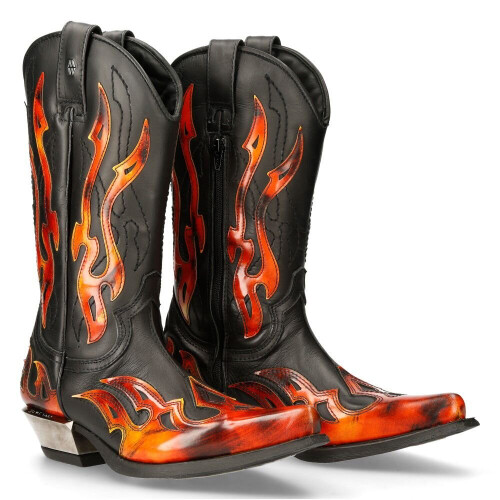 New Rock (41) New Rock 7921-S2 Black Red Flame Leather Boots 1
