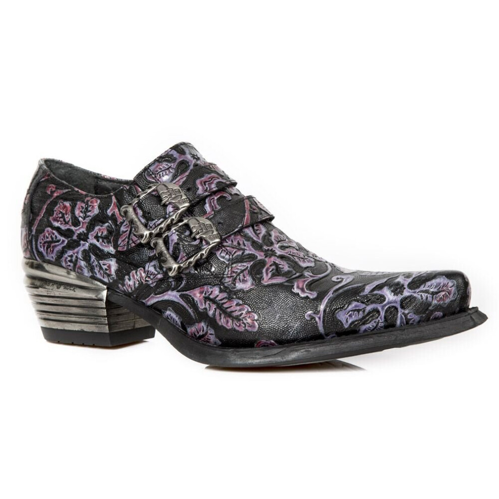 New Rock (45) 7960-S8 Embossed Vintage Blk Leathr Shoes