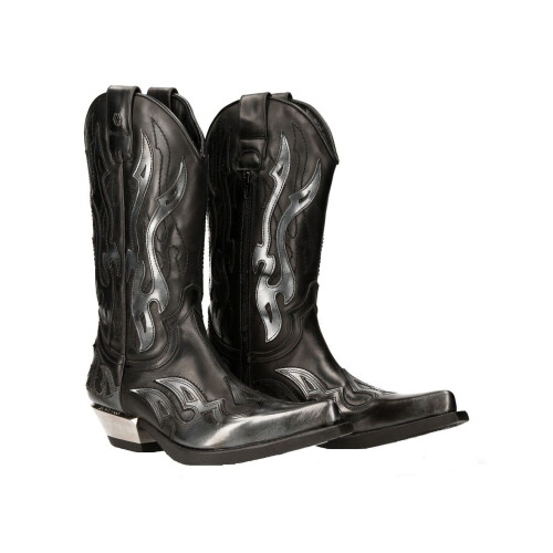 New Rock (41) NEW ROCK M-7921-S3 SILVER FLAME Black Leathr Biker 1