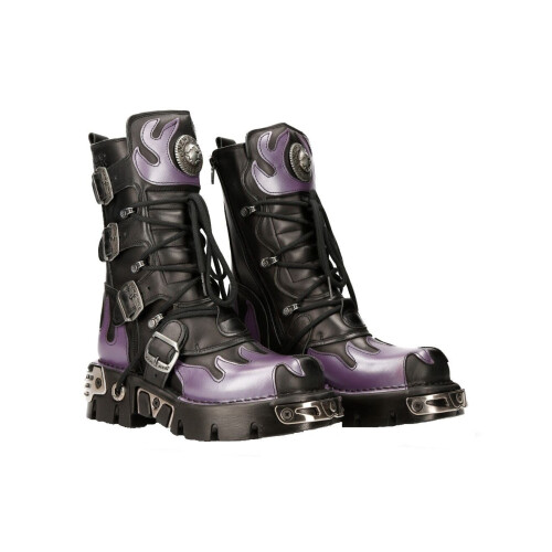 New Rock (43) NEW ROCK M-591-S5 PURPLE FLAME Black Leather Shoes 1
