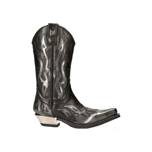 New Rock (45) NEW ROCK M-7921-S3 SILVER FLAME Black Leathr Biker 2