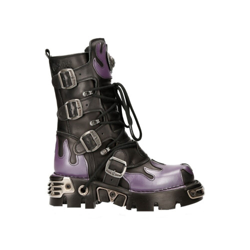 New Rock (43) NEW ROCK M-591-S5 PURPLE FLAME Black Leather Shoes 2