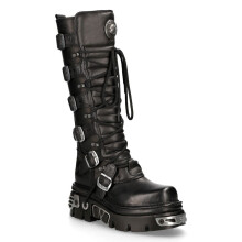 (41) New Rock 272-S1 Blck Leathr Gothic Knee High Boots