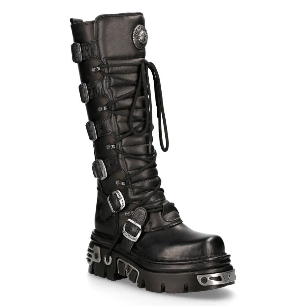 (40) New Rock 272-S1 Blck Leathr Gothic Knee High Boots