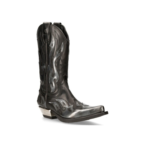 New Rock (41) NEW ROCK M-7921-S3 SILVER FLAME Black Leathr Biker