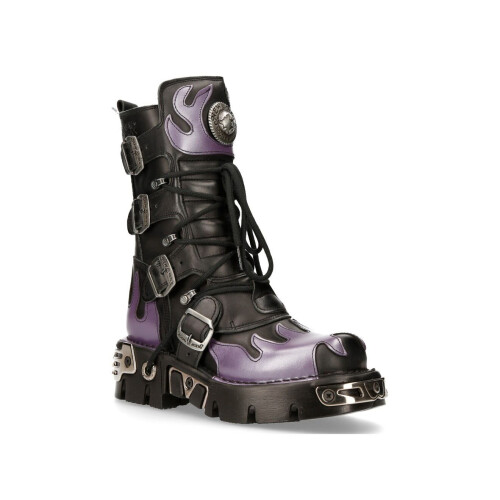 New Rock (43) NEW ROCK M-591-S5 PURPLE FLAME Black Leather Shoes